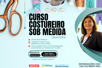 Inscrições abertas para curso gratuito de Costureiro Sob Medida em Fartura