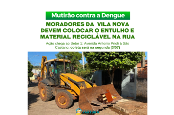 Mutirão contra a Dengue chega a Vila Nova essa semana