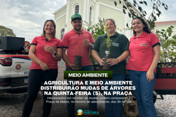 Agricultura e Meio Ambiente distribuirão mudas de árvores na quinta-feira, 5 de outubro, na Praça