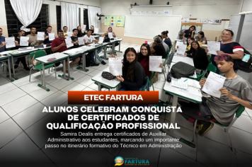 Alunos da ETEC de Fartura celebram conquista de Certificados de Qualificação Profissional