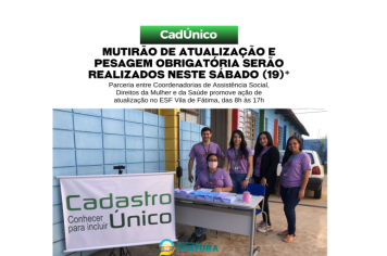 Mutirão de atualização do Cadastro e pesagem obrigatória serão realizados neste sábado (19)