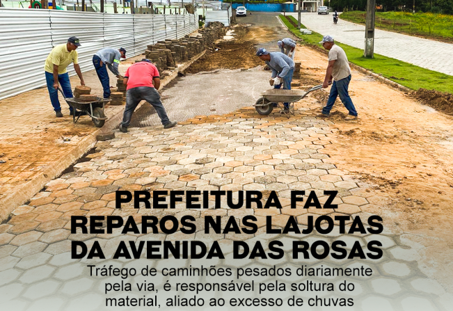 Prefeitura faz reparos nas lajotas da Avenida das Rosas