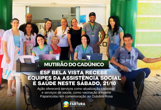 Mutirão do CadÚnico no ESF Bela Vista: Atualização e serviços essenciais estarão disponíveis