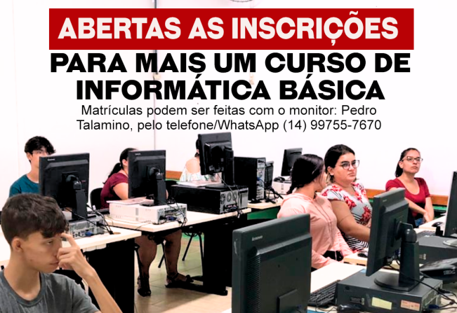 Abertas as inscrições para mais um Curso de Informática Básica