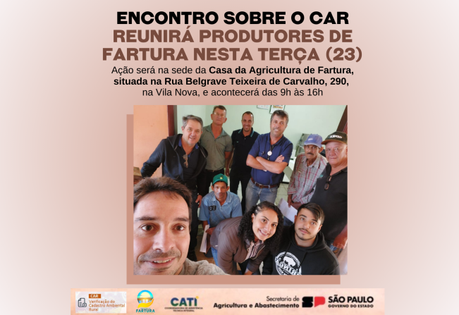 Encontro sobre o Cadastro Ambiental Rural (CAR) reunirá produtores de Fartura