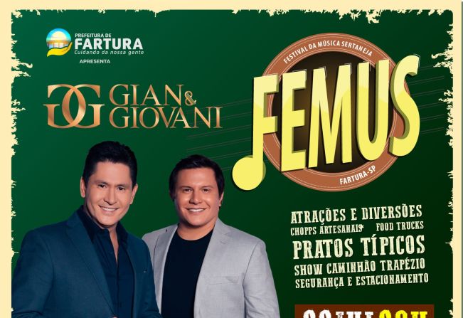 Gian & Giovani confirmados no FEMUS: Prepare-se para show inesquecível em Fartura