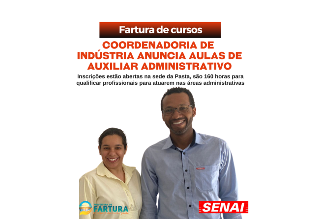 Fartura de cursos: Coordenadoria de Indústria conquista curso gratuito de auxiliar administrativo